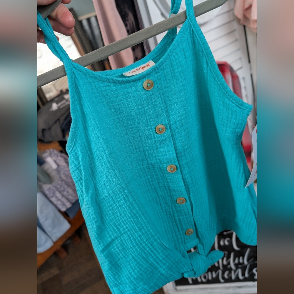 Cat & Jack Teal Button-Front Tie Hem Tank